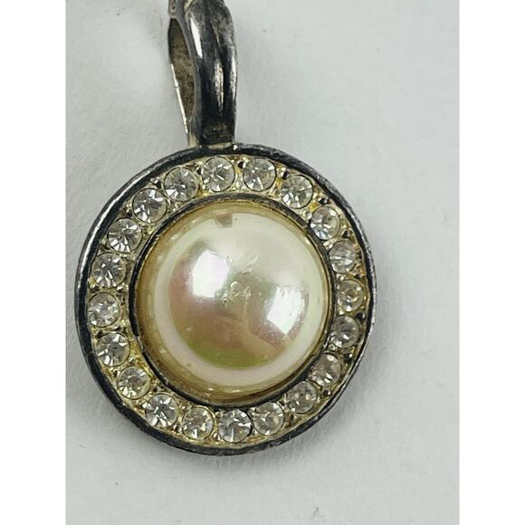 Vintage Roman Faux Pearl Rhinestone Silver tone Pendant for Necklace Round 1" Sc - Picture 6 of 16